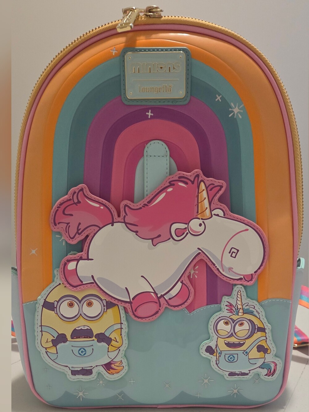 Loungefly Minions Fluffy Unicorn Rainbow Mini Backpack